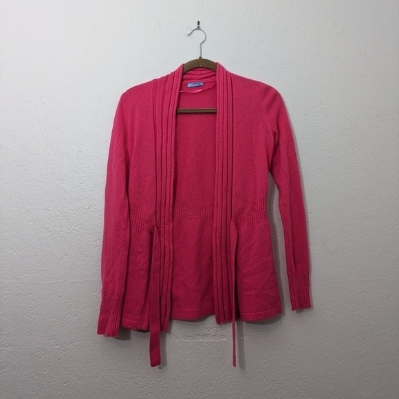 J. McLaughlin Women’s Size X Small neon Barbie pin Open Front Cardigan cashmere - Picture 1 of 4